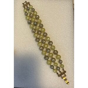 Trifari 3 Strand Green Bead Bracelet